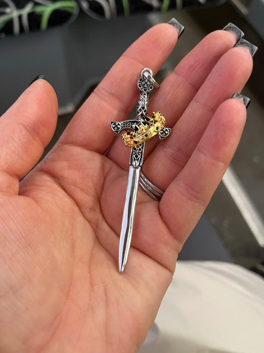 Large Sword Crown Pendant - 925 Sterling Silver Jewelry - EverlyCrafted